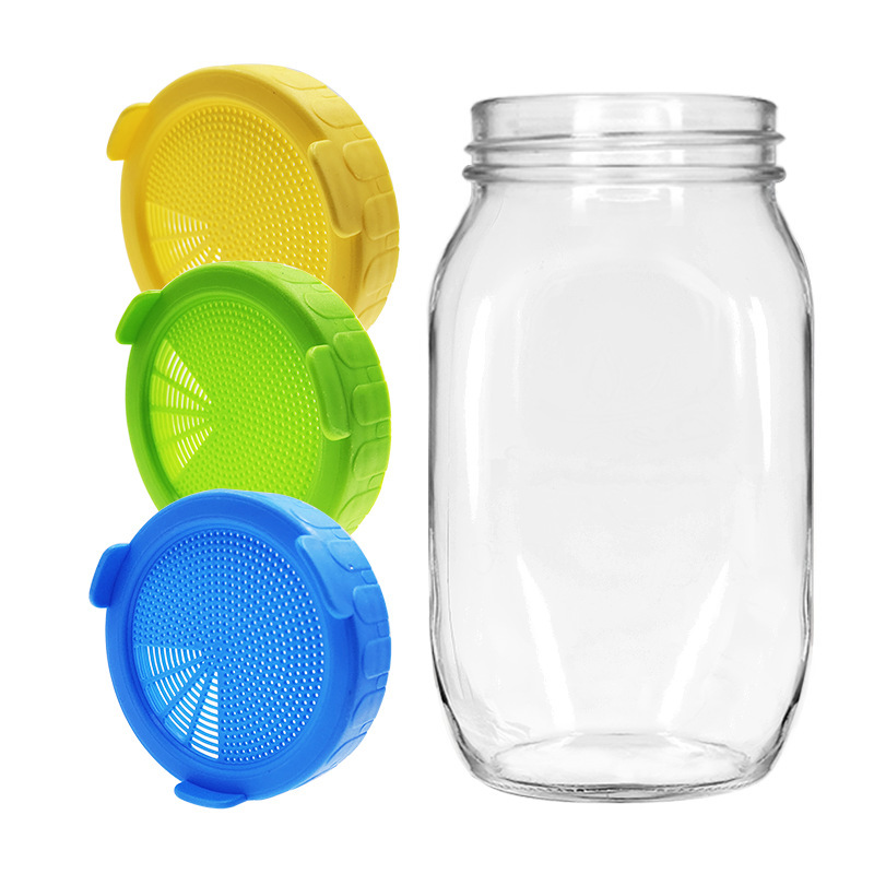 Botón de germinación de plástico PP de grado alimenticio de 86 mm de calibre amplio semillas Mason jar filtro cubierta de germinación de malla