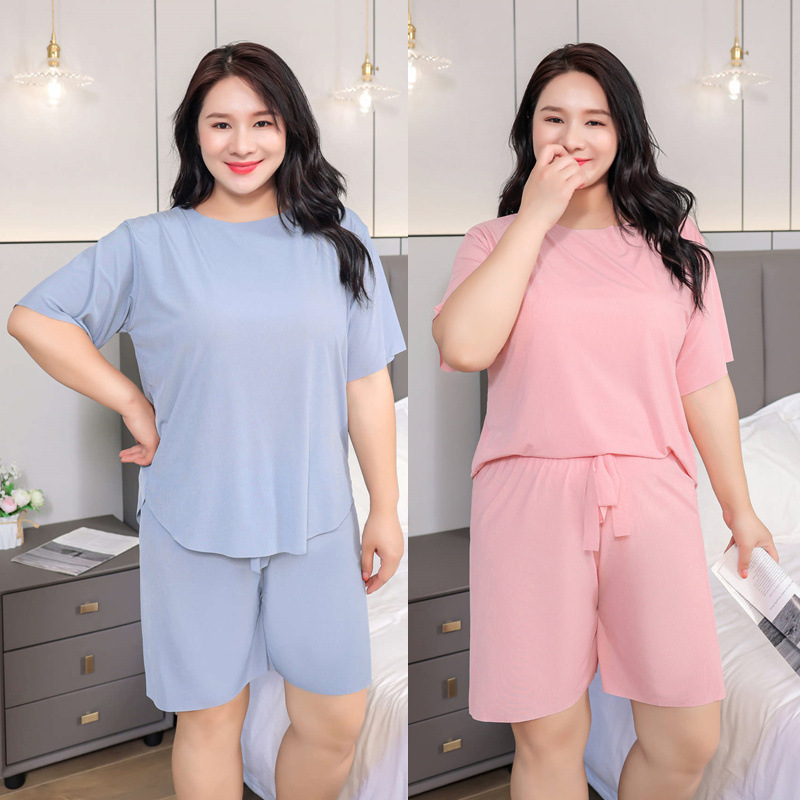 Summer Plus Size Ice Silk Suit for Women 100kg Plus Size Loose Home Clothes Plus Fat Plus Size Casual Short-Sleeved Suit Pajamas Summer Plus Size Ice Silk Suit for Women 100kg Plus Size Loose Home Clothes Plus Fat Plus Size Casual Short-Sleeved Suit Pajamas