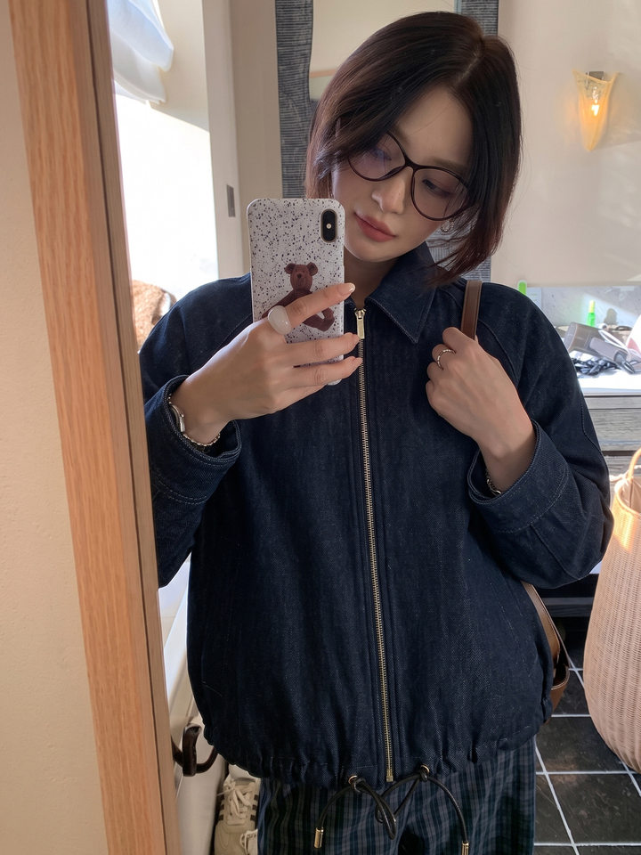 Áo khoác denim nữ dáng thông thường, dài tay, cổ bẻ, có dây rút, phong cách công sở — Màu tím than