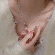925纯银天然珍珠项链女小众百搭高级感搭配绳结盒子链饰品新品