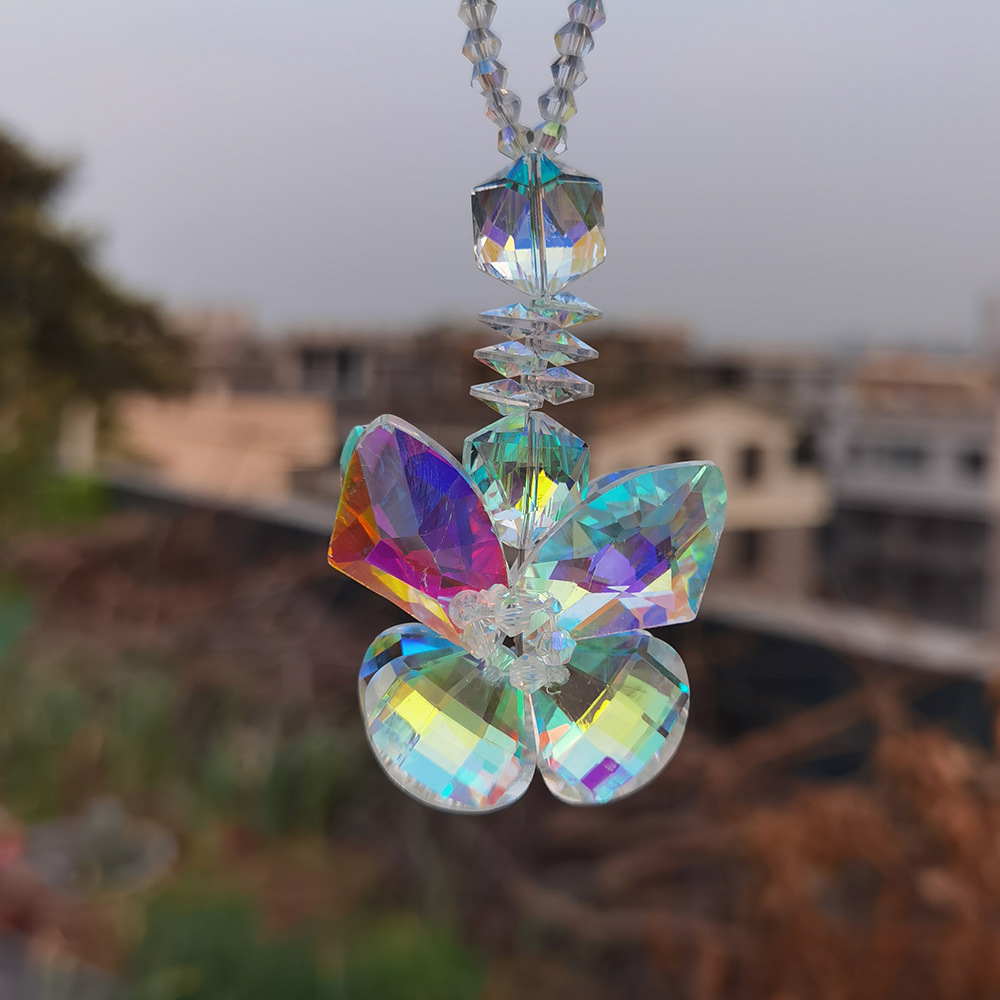 Transfronterizo exclusivo cristal colgante fuente fabricante nuevo cristal mariposa sol colector jardín decoraciones