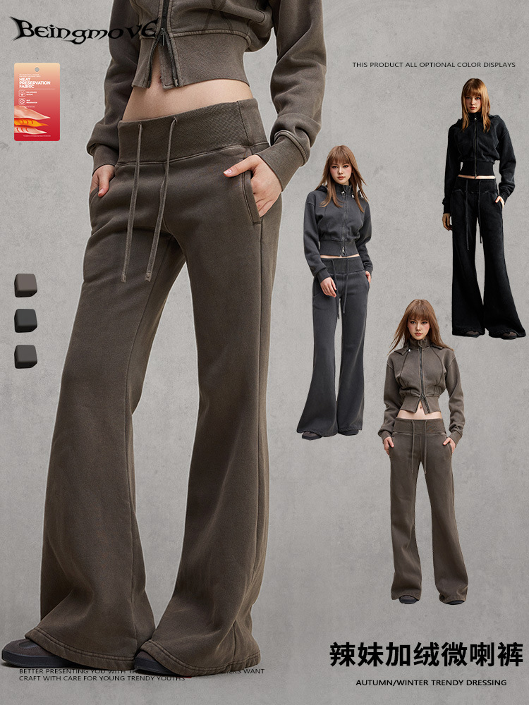 Calle seca de otoño de 2025 marca de moda europea y americana retro pantalones de estilo caliente pantalones deportivos delgados y de lana para mujeres image 2
