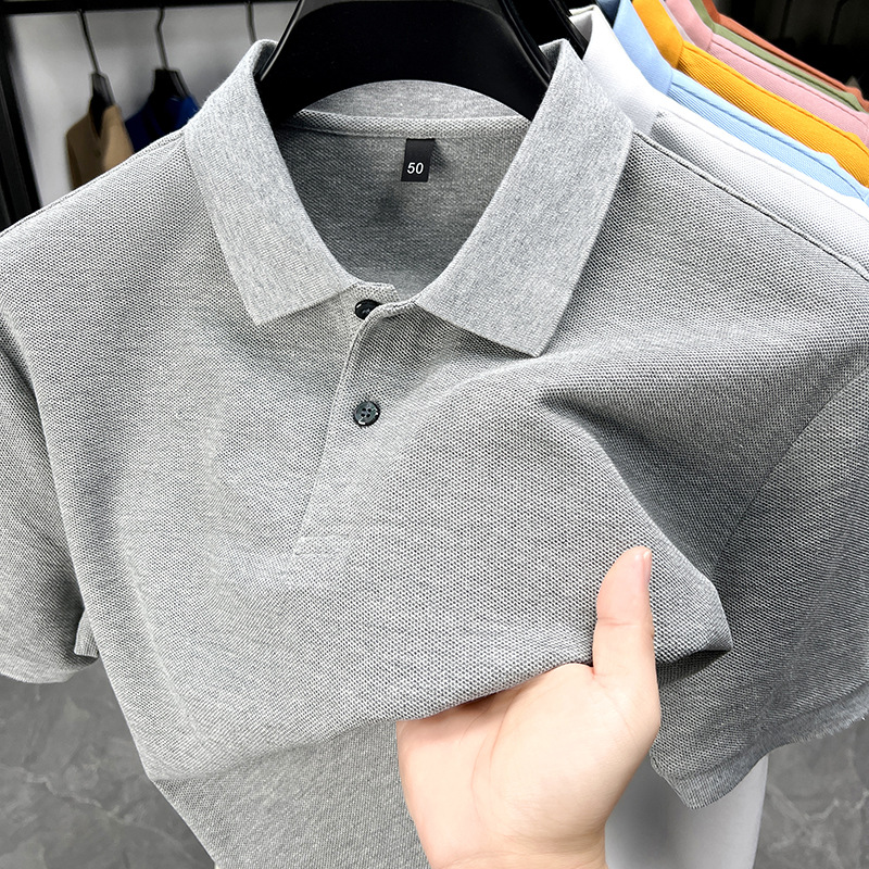 High-Quality Mercerizing Process Summer Men's Business Casual Lapel Pure Cotton Short-Sleeved Polo Shirt Men's High-End T-Shirt