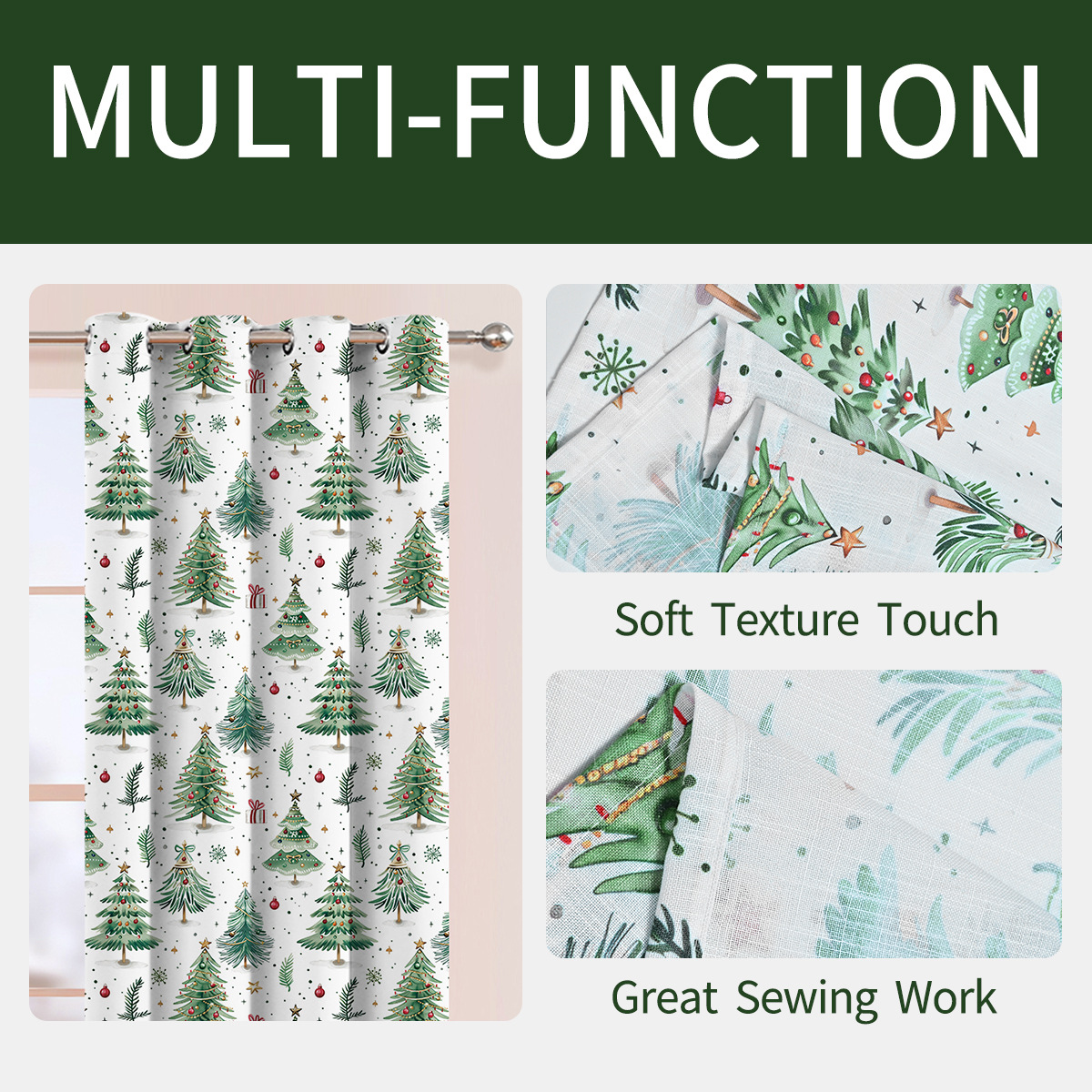 Cortina opacas perforadas del bosque navideño transfronterizo Amazon Cortina de decoración navideña europea y americana