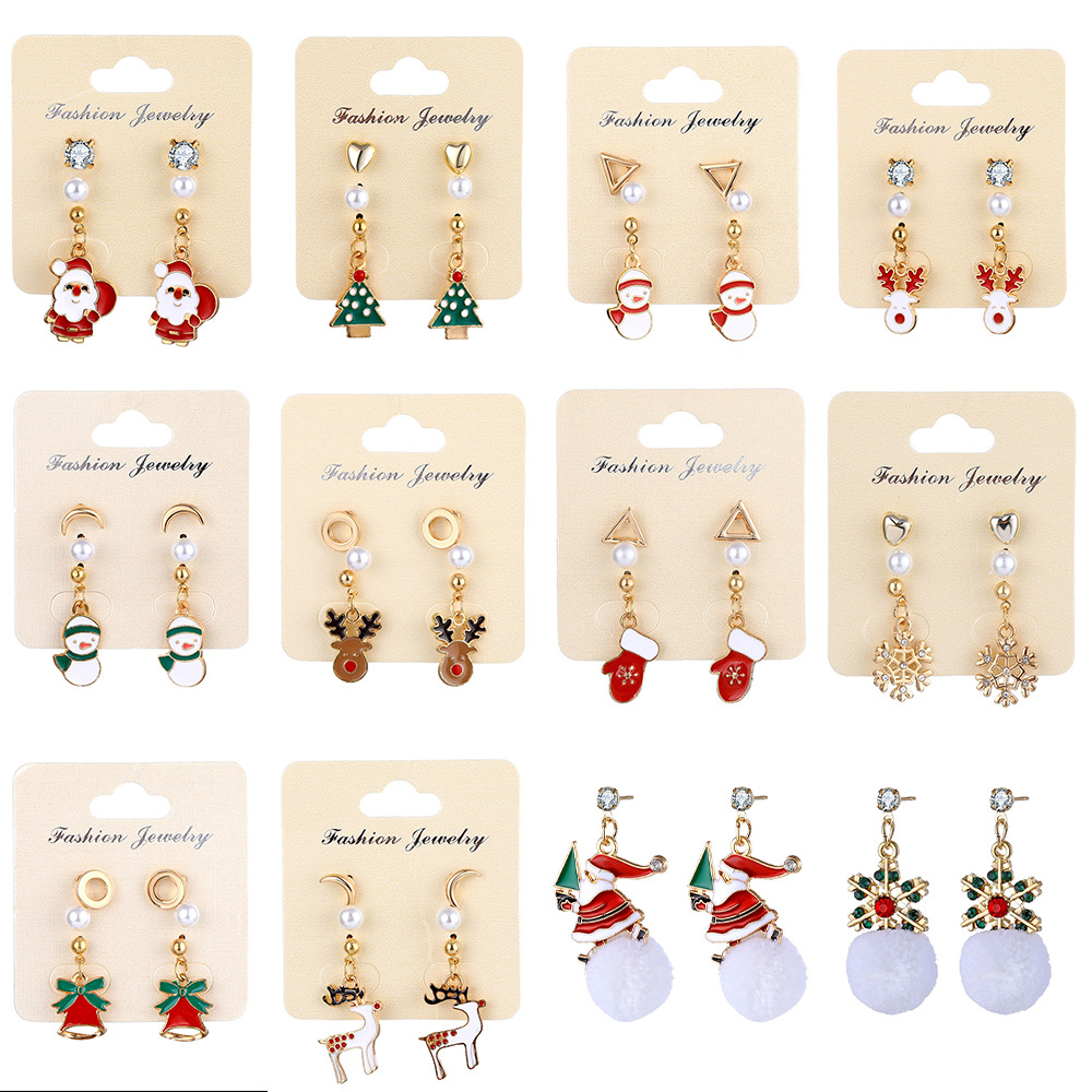 Unisex Fashion Christmas Tree Santa Claus Snowman Alloy Artificial Gemstones Earrings Drop Earrings display picture 1