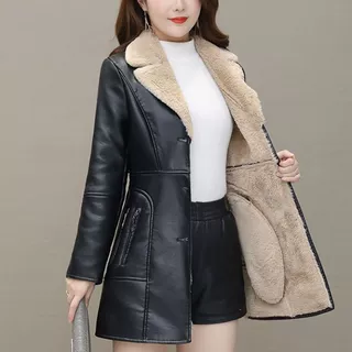 秋冬皮衣女加绒加厚中长款韩版2024新款气质修身显瘦收腰pu外套潮