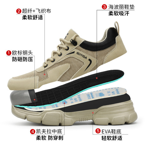 Labor protection shoes, anti-smash, anti-puncture, light, comfortable, wear-resistant and anti-slip for all seasons, new protective safety work shoes