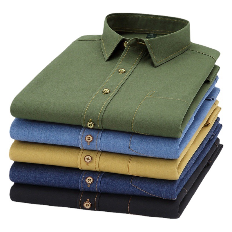 Nuevo algodón Denim de manga larga camisa de los hombres casual cómodo color sólido moda herramientas juventud camisa chaqueta hombres