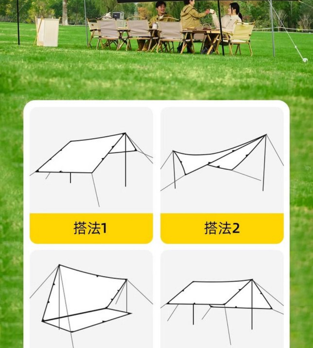 Vinyl Canopy Tent Outdoor Camping Sunshade Portable Sun Protection Rain Shelter Uv-Resistant Silver-Coated Beach Tarp