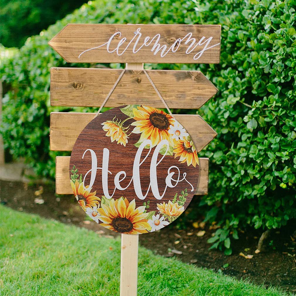 Hola Bienvenido Colgante de Pared de Madera Girasol Puerta de Madera Decoración Entrada de Pueblo Decoración Hogar Jardín Granja Guirnalda_voghion.com