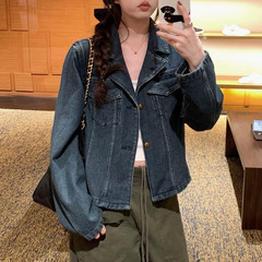 蓝调时刻 私服复古做旧牛仔外套女早秋韩系小众上衣