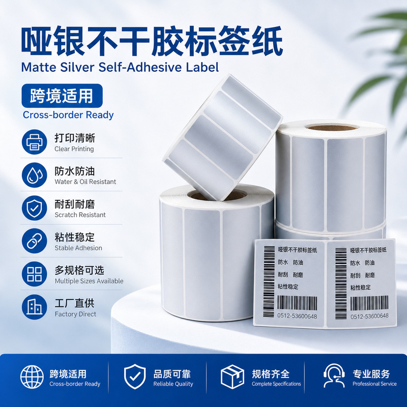 Cross-Border Hot-Selling Matte Silver and Multi-Color Silver Self-Adhesive Labels, Direct Supply from the Manufacturer, Paper with Three Protective Features