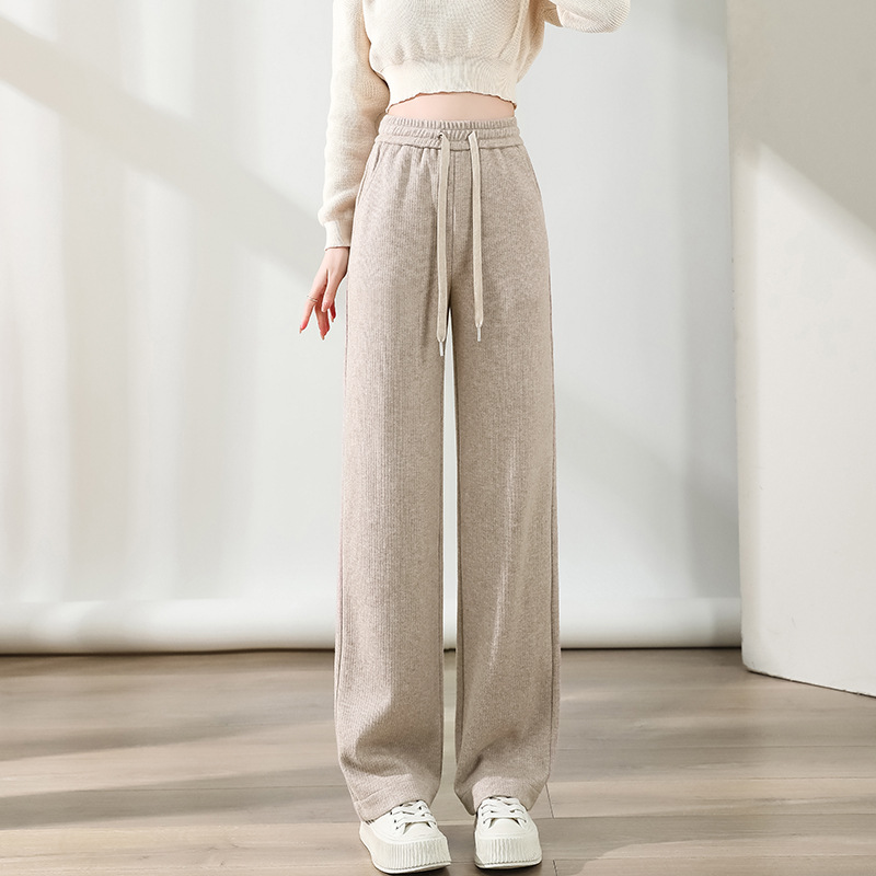 Imitation Cashmere Narrow Wide Leg Pants Women's Autumn and Winter 2024 New Velvet Chenille fleece-lined Casual Straight Glutinous Rice Pants