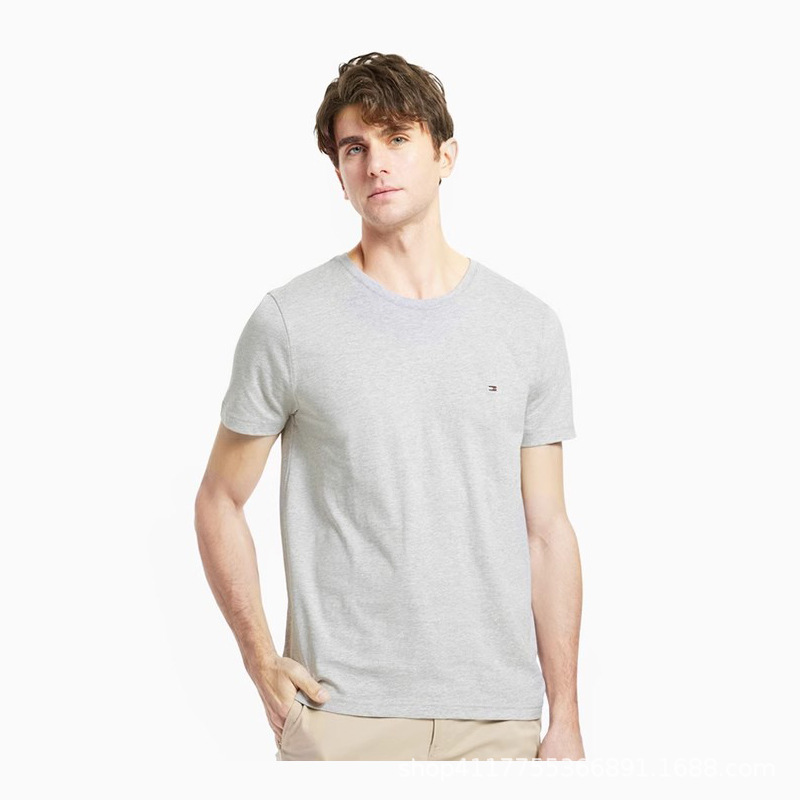 Tommy Men's Short Sleeve Pure Cotton Round Neck Slim Fit Solid Color Base Shirt Loose T-Shirt Tommy Men's Short Sleeve Pure Cotton Round Neck Slim Fit Solid Color Base Shirt Loose T-Shirt
