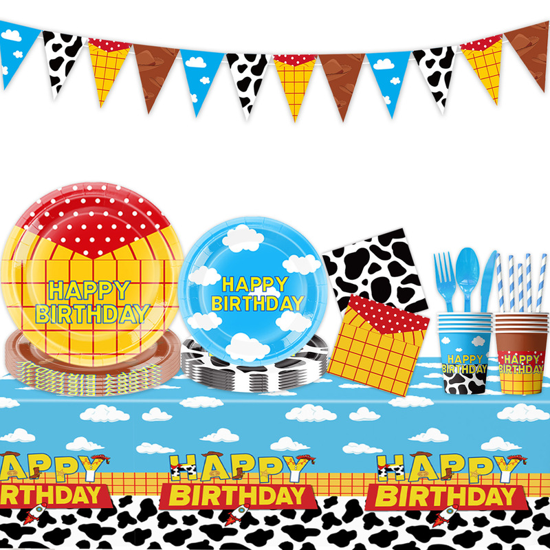 Toy Story Birthday Party Decoration Tableware, First Birthday Gift Decoration Supplies, Disposable Flags, Triangular Flags, Paper Plates Toy Story Birthday Party Decoration Tableware, First Birthday Gift Decoration Supplies, Disposable Flags, Triangular Flags, Paper Plates