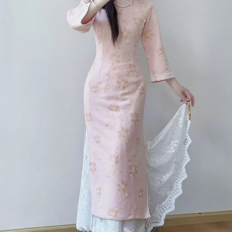 [Cheongsam Petticoat] Imitation Lace Bottoming Petticoat 360-Degree Mid-Length Long Hem Layered Retro Skirt