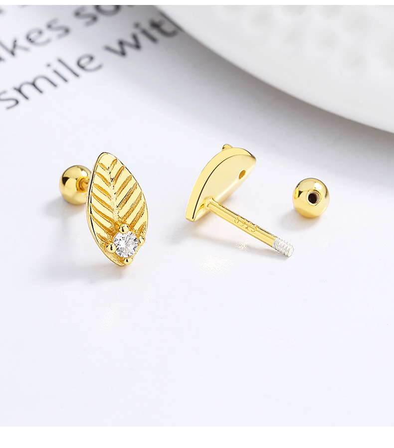 1 Pair Simple Style Leaf Plating Inlay Sterling Silver Artificial Gemstones Ear Studs display picture 1