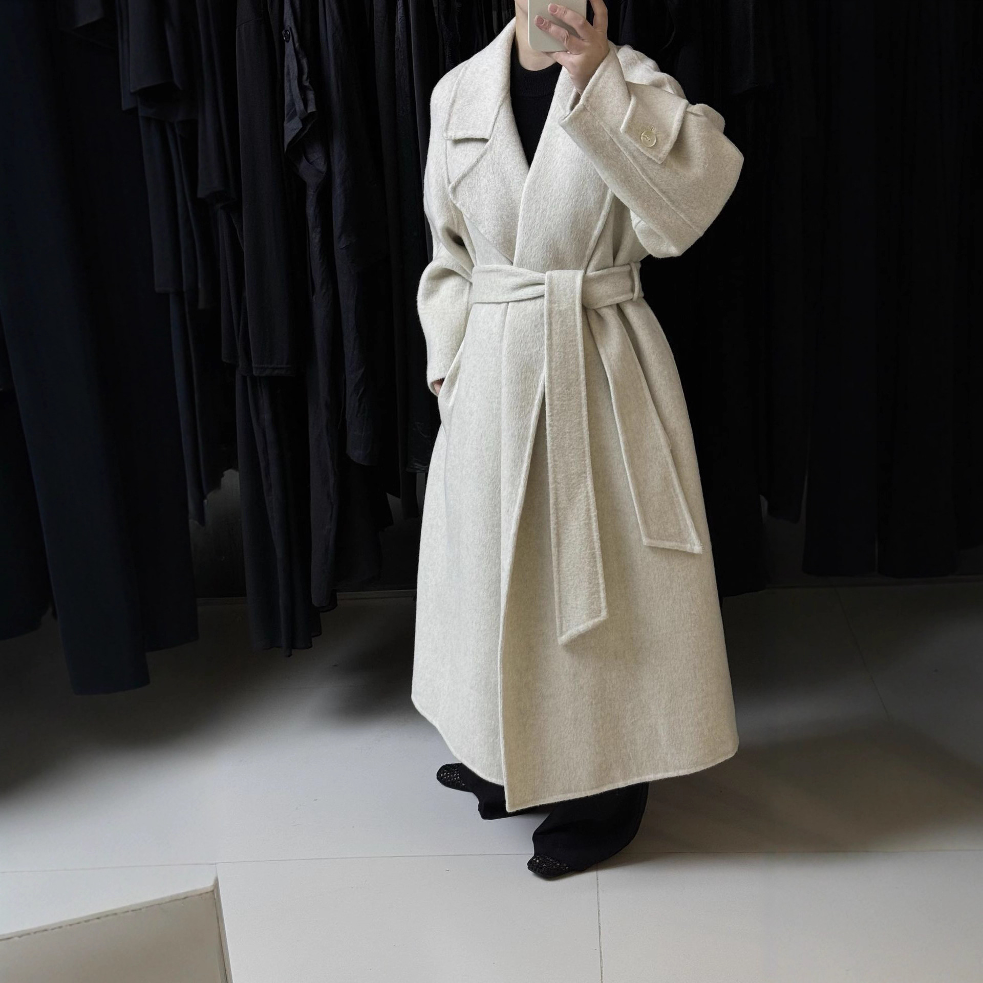 秋冬新款女装双面呢羊毛大衣长款韩版高级感系带宽松韩系慵懒大衣