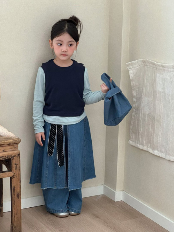 韩版女童三件套秋季新款纯色打底上衣针织背心2025洋气牛仔裙裤潮|undefined