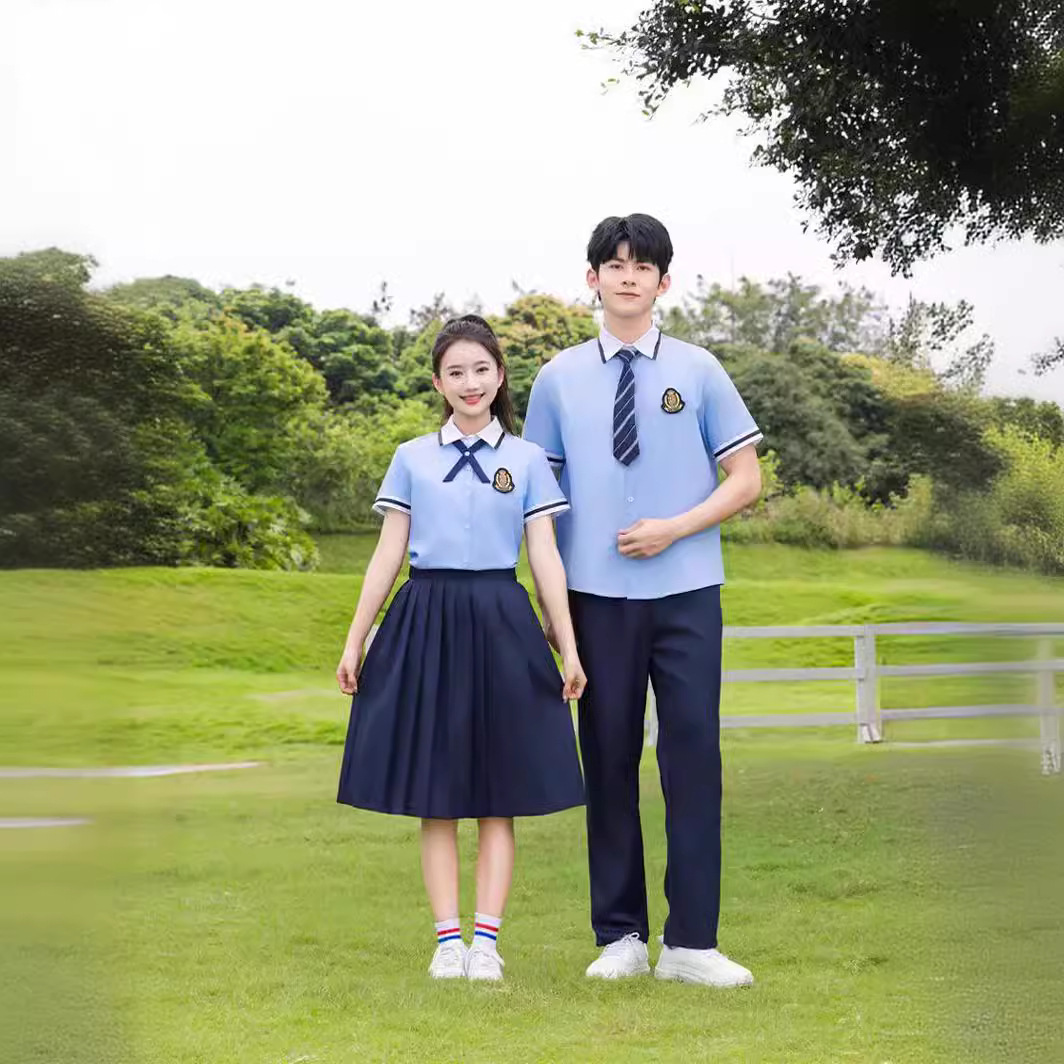 韓版校服套裝高中生學院風冰絲初中生小學生夏季畢業服中學生班服