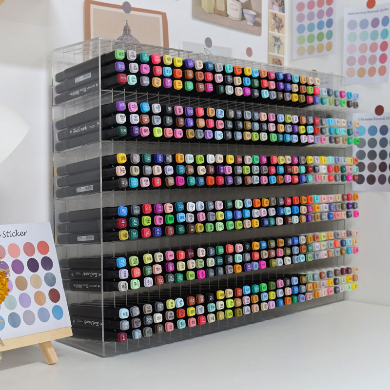 marker pen Storage rack Nesting pen container capacity Acrylic transparent Art students paint brush Finishing grid