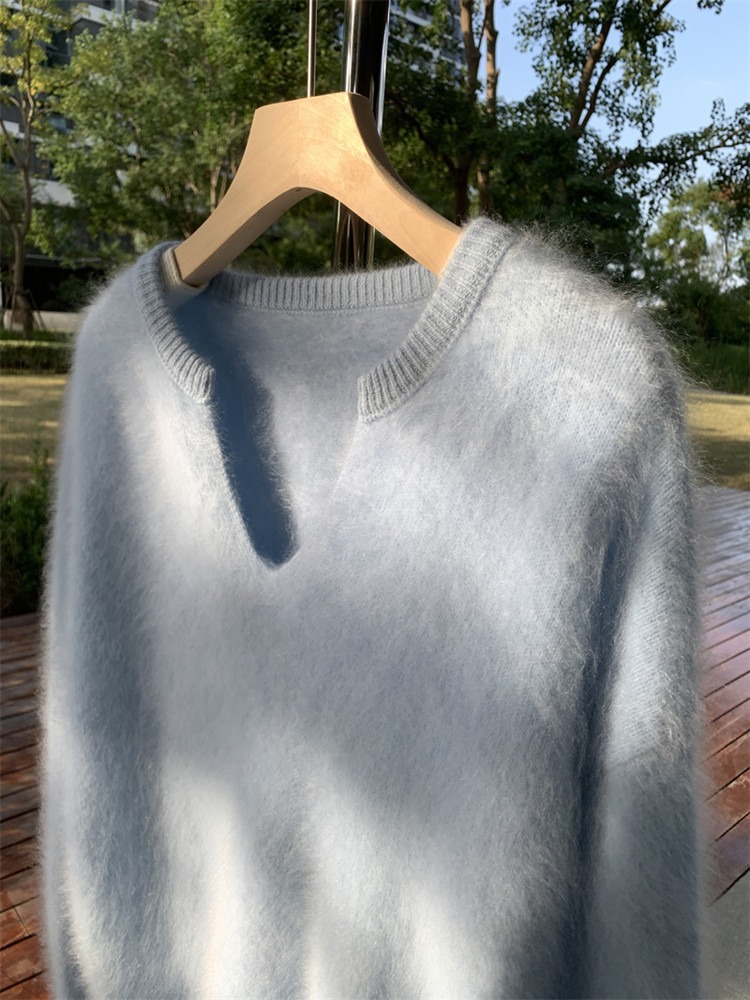 Vêtements pour femmes Pull en mohair jaune d'oie fufu au lait doux pour femme automne et hiver style paresseux pull en polaire de vison doux et de haute qualité_voghion.com