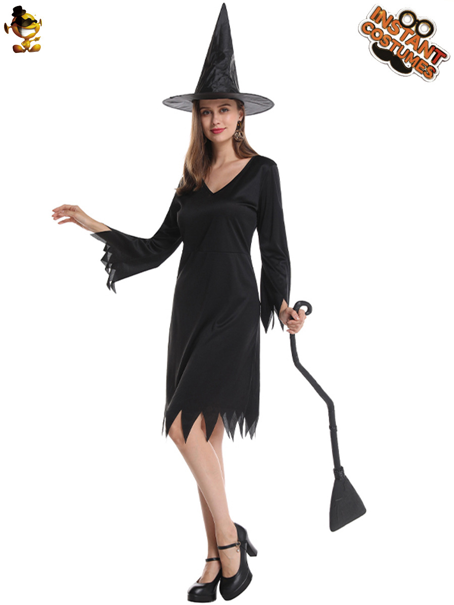 Halloween Big Girl traje de bruja negro cos magia bruja juego de rol etapa traje de rendimiento traje de fiesta