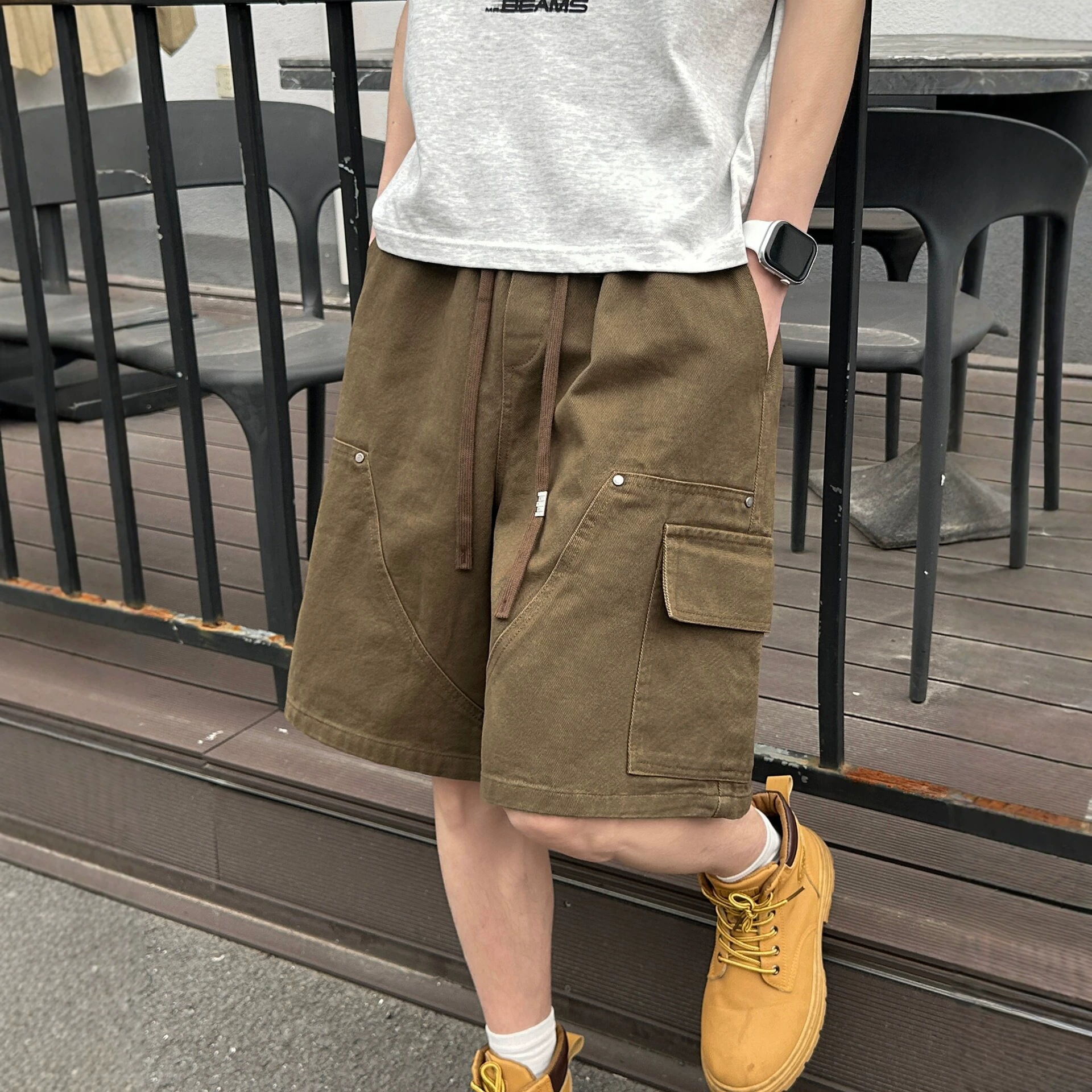 美式伐木工装短裤男夏季外穿街头风宽松直筒多口袋五分裤阔腿中裤