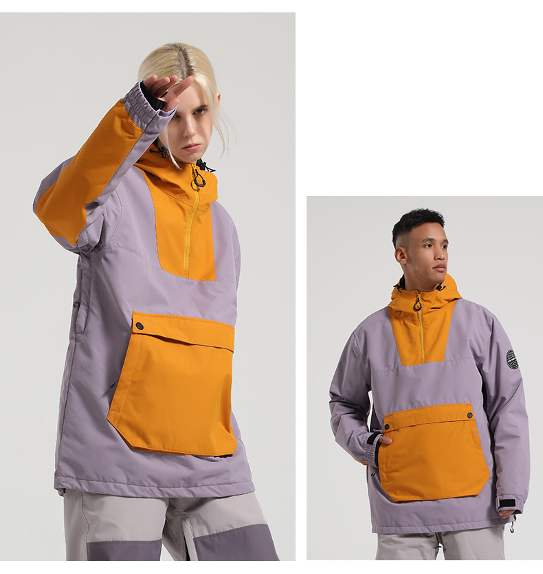 Νέα χειμερινή ένδυση σκι για άνδρες χαλαρό σνόουμπορντ αντιανεμικό αδιάβροχο ζεστό χρώμα αντίθεσης χιονιού γυναικεία υπαίθρια εξοπλισμός σκι_voghion.com