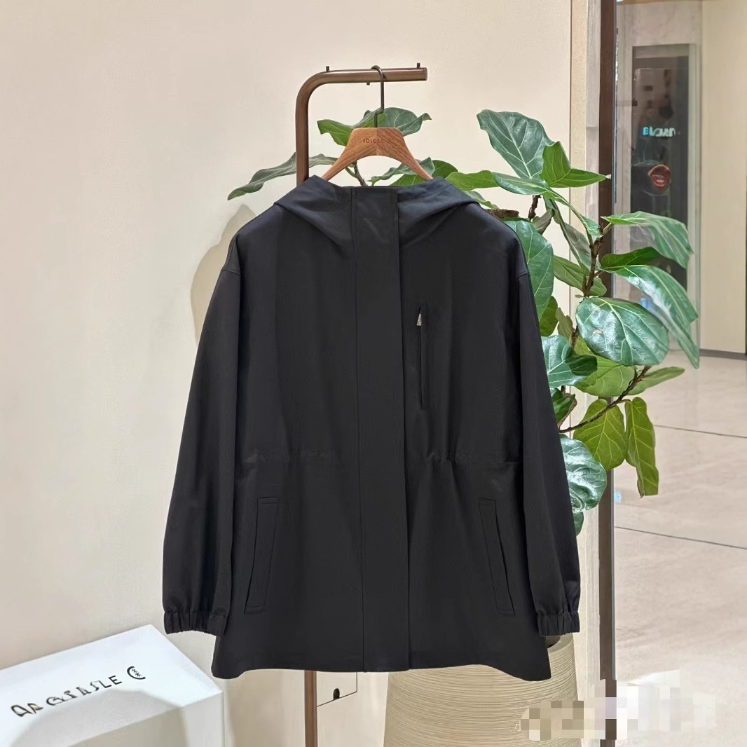 Wo Women's 2025 Spring New Silk Wool Worsted Plain Hooded Waist Coat Jacket