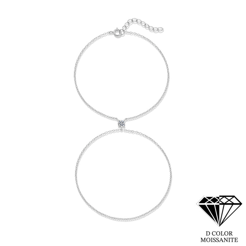 925 Sterling Silver Classic Single Diamond Moissanite Stackable Chain Finger Chain, Popular in Europe and America, High-End Style Finger Ring Chain