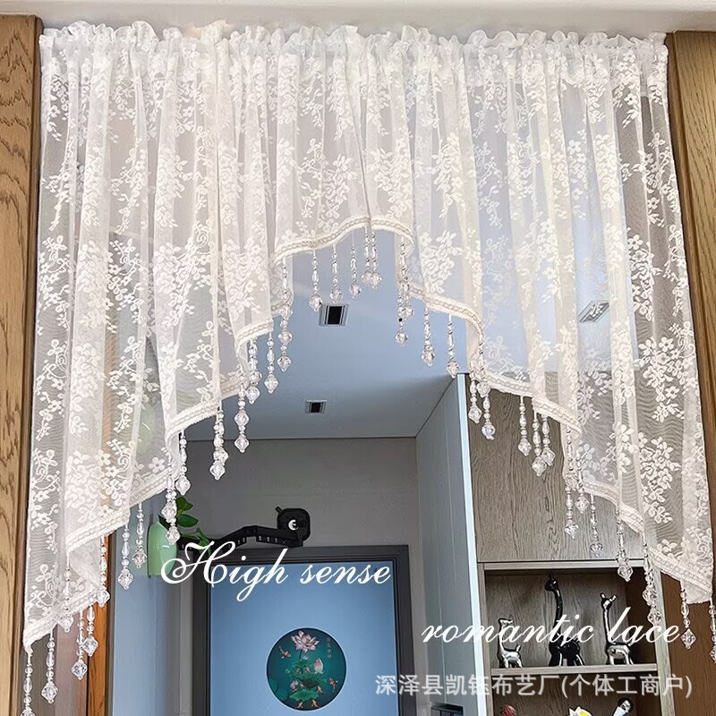 No-Drill Gauze Curtain, French-Style Decorative Half Curtain, Lace Curtain, Vintage Bedroom Partition Curtain, Entryway Curtain, Door Curtain, Triangle Curtain No-Drill Gauze Curtain, French-Style Decorative Half Curtain, Lace Curtain, Vintage Bedroom Partition Curtain, Entryway Curtain, Door Curtain, Triangle Curtain
