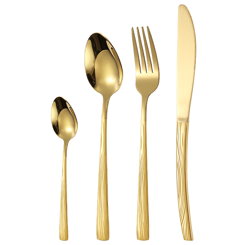 Juego de vajilla de 24 piezas de cuchillo y tenedor de acero inoxidable de venta caliente transfronteriza caja de regalo cuchara de comida occidental de Amazon dorada chapada en titanio