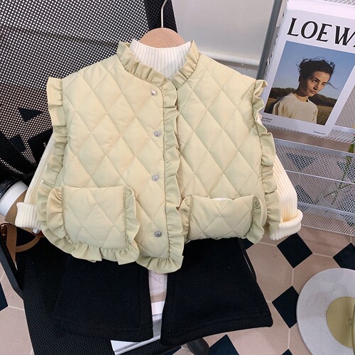 Child star Yuan 2024 autumn and winter new Korean children's clothing Korean version cute and sweet lace warm quilted girls' vest