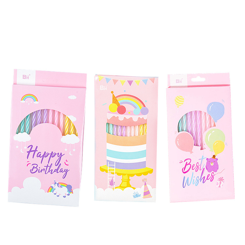 Vela de cumpleaños estilo ins al por mayor Espiral de cristal de color delgado 12 velas de fiesta en caja para decoración de pasteles