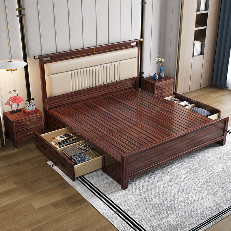 Nueva cama de madera maciza china de 1.8m cama doble dormitorio moderno simple de 1.5m cama de boda de madera maciza