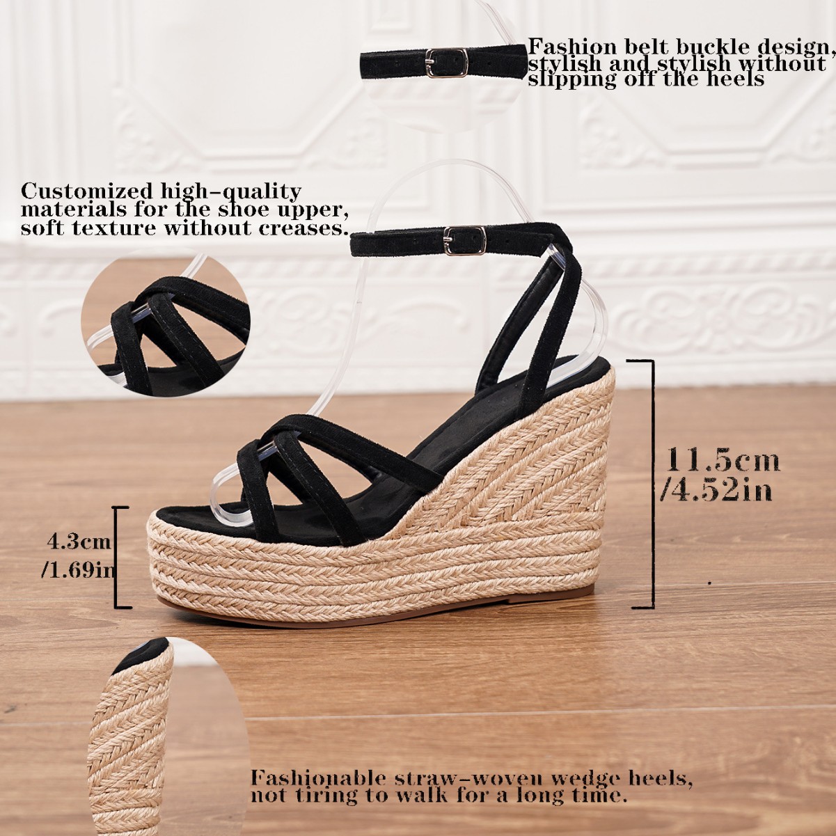 Women's Wedge Sandals Platform Straw Braided Rope High Heels_voghion.com