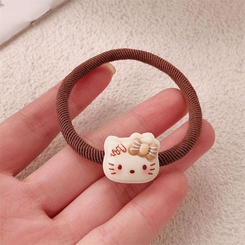 Curry crema kt gato base coreana de alta elasticidad cuerda de cabeza de pelotas de nicho simple anillo de pelo de banda de goma adornos para el pelo