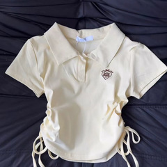 学院風ギャルpolo襟半袖女性夏の新型デザイン感があります。