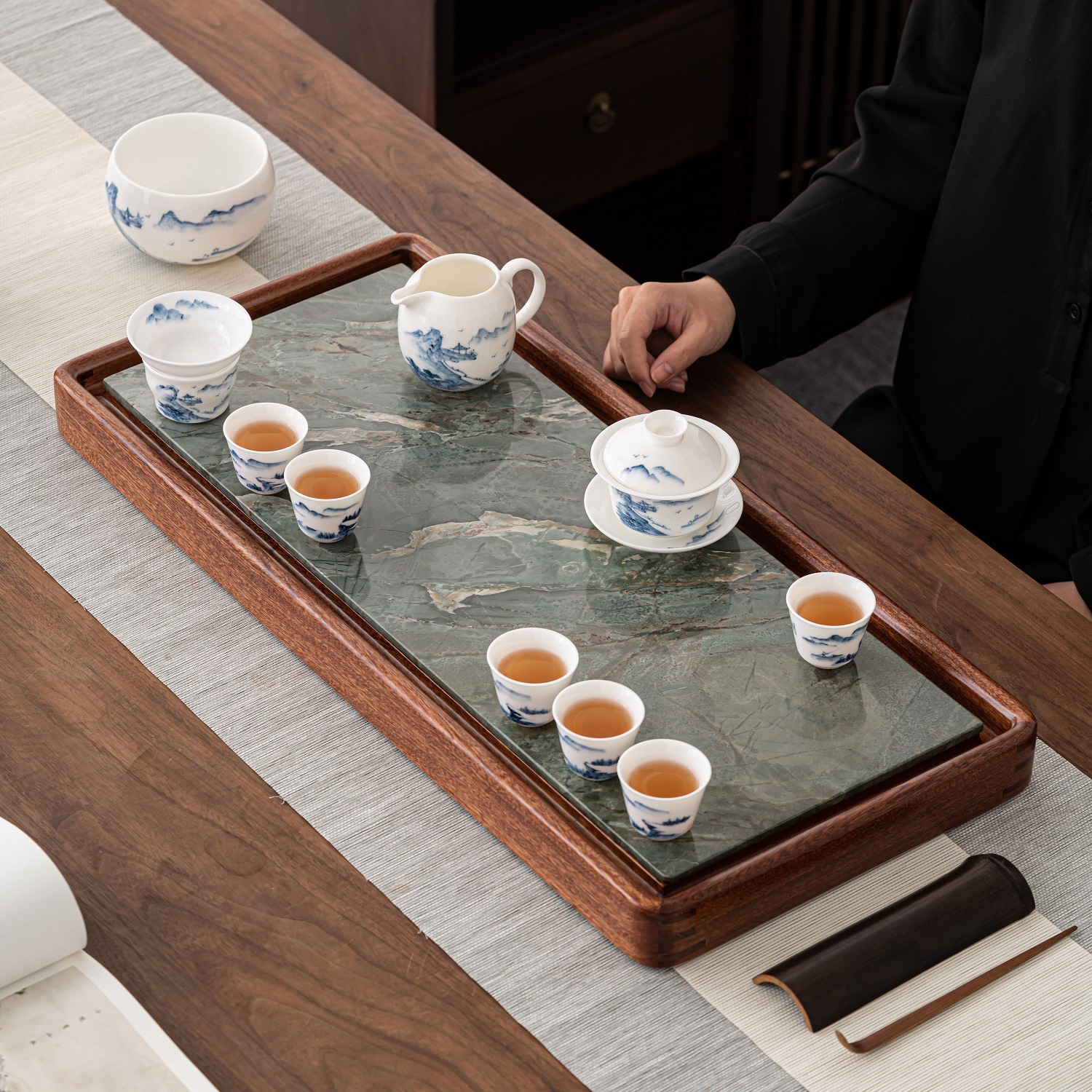华安玉茶托盘岩石面板茶台干泡台茶盘高级侘寂风茶具展示收纳盘然