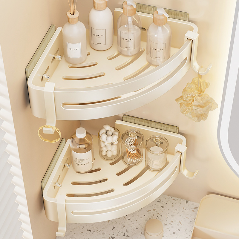 Cream color storage rack bathroom storage rack punch-free wall-mounted tripod bathroom bathroom wall-mounted storage rack
