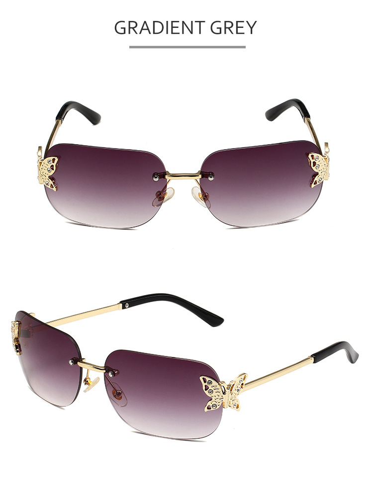 50g Weight Frameless Glasses Structure Sunglasses Classification PC, UV400 Protection Lens Material Square Glasses Style Travel Occasion Butterfly Pattern Women's Gender Simple Style, Classic Style Style Grey, Gold Color Simple Style Classic Style Butterfly PC UV400 Protection Square Frameless Women's Sunglasses 7