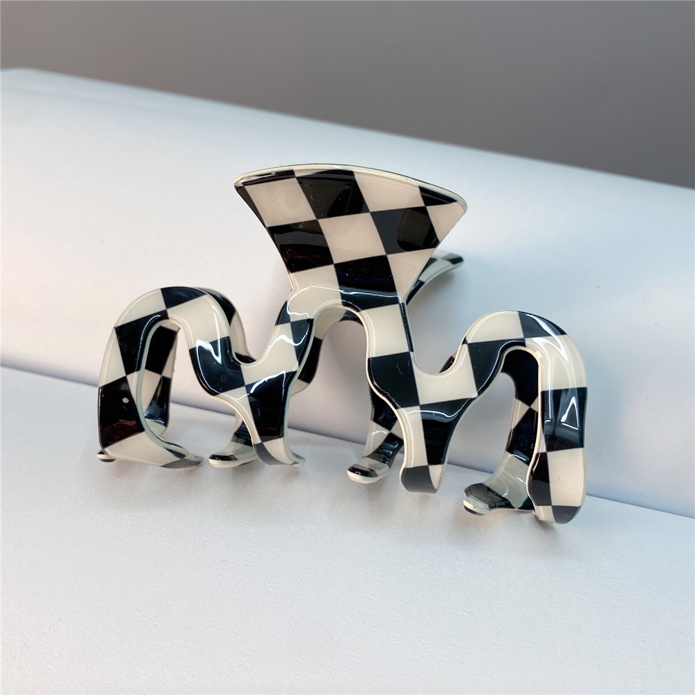 Cute Style Fashion Black White Checkerboard Hairpin Large Grab Clip
