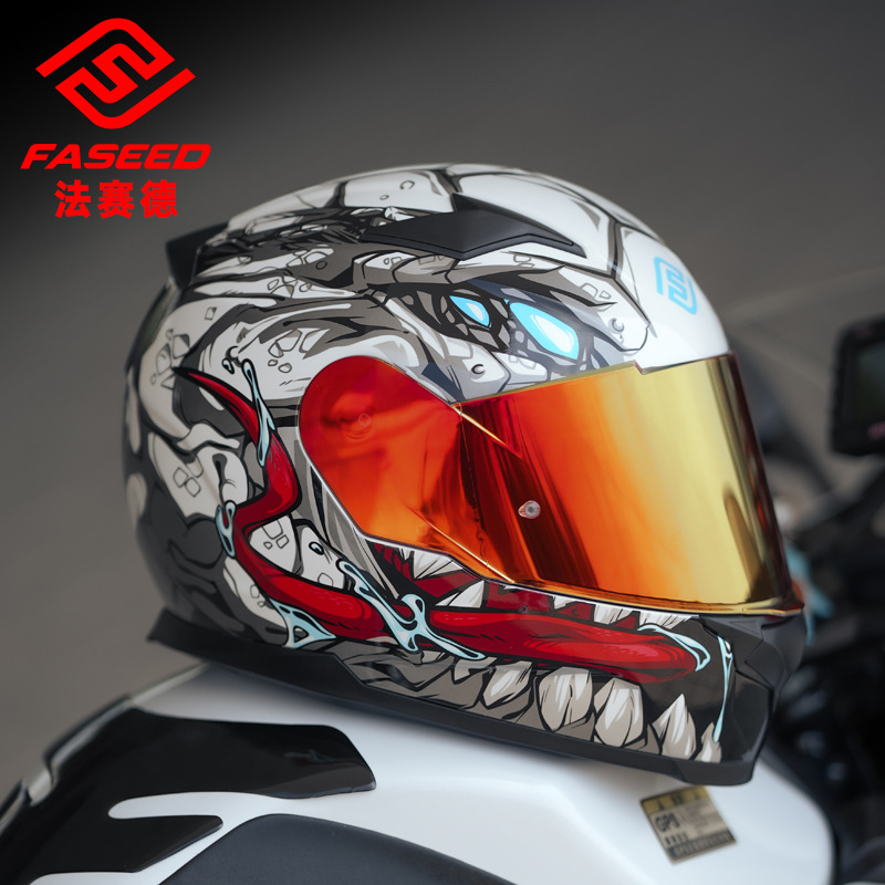 FASED 헬멧 남성 오토바이 더블 렌즈 풀 헬멧 오토바이 성격 여성 레이싱 개성 쿨 풀 커버 817