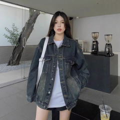 大码美式水洗做旧牛仔外套女春装2025年新款潮流宽松长袖夹克上衣