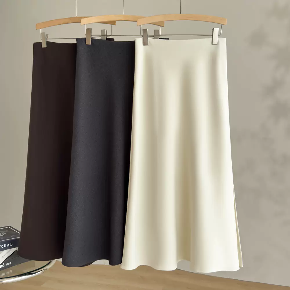 恩迪秋冬季高级感桑蚕丝鱼尾半身裙女垂感松紧腰百搭长裙A字裙