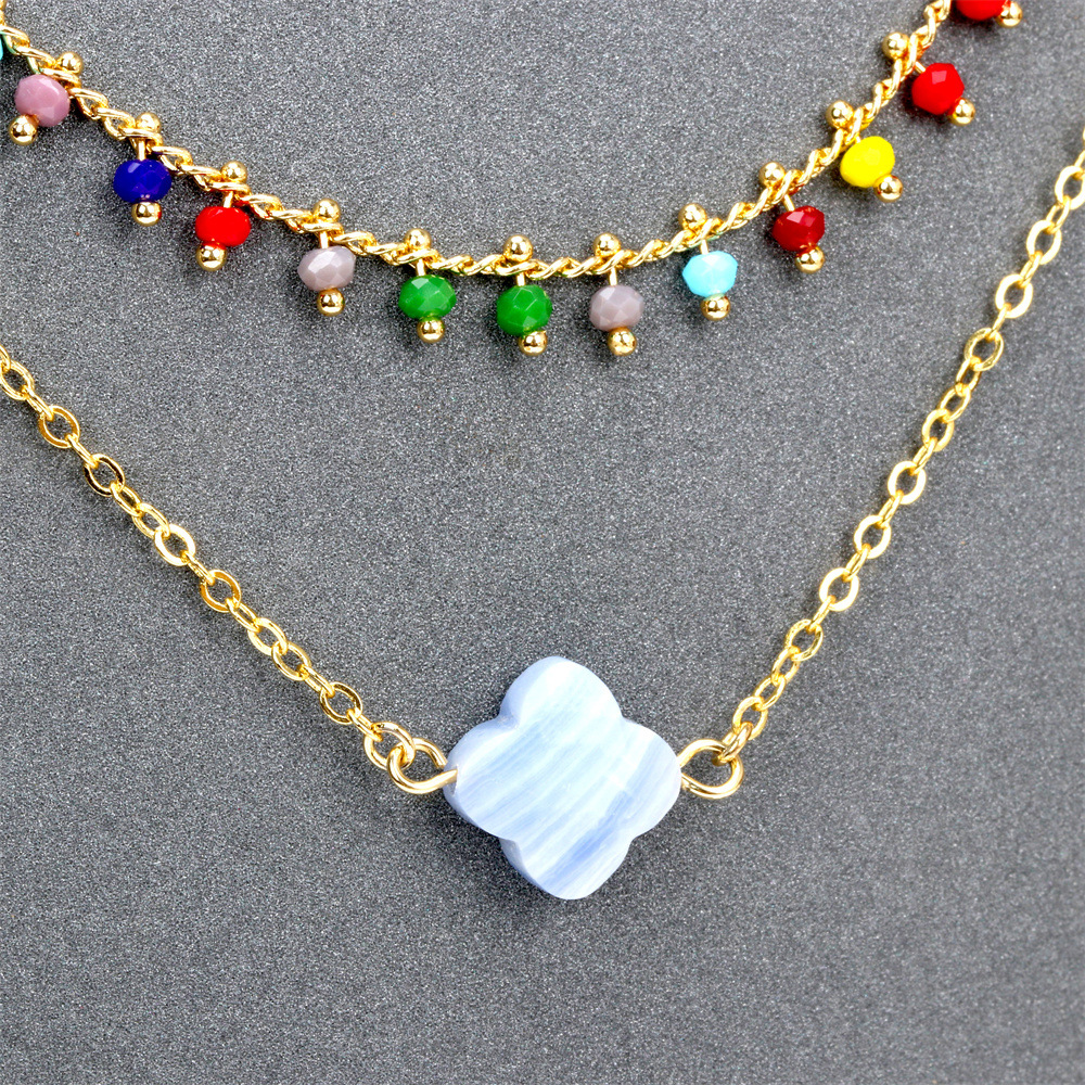 Fashion Bohemian Style Colorful Crystal Glass Beaded Four-Leaf Clover Necklace