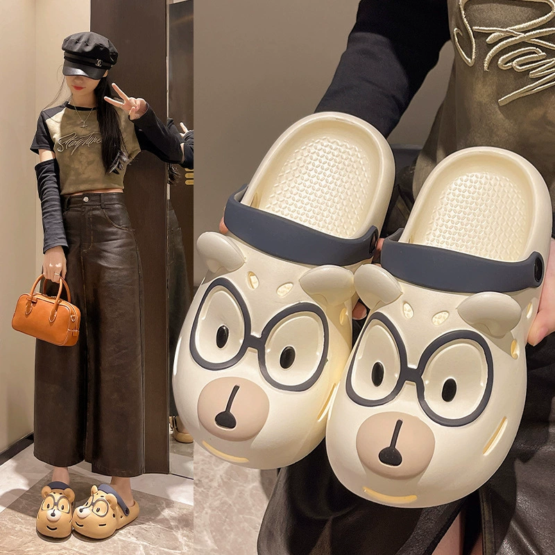 Весна/Лето 2025 Новые универсальные нескользящие клоги с цветными блоками для улицы, дома и помещений с оригинальным дизайном собаки для женщин.