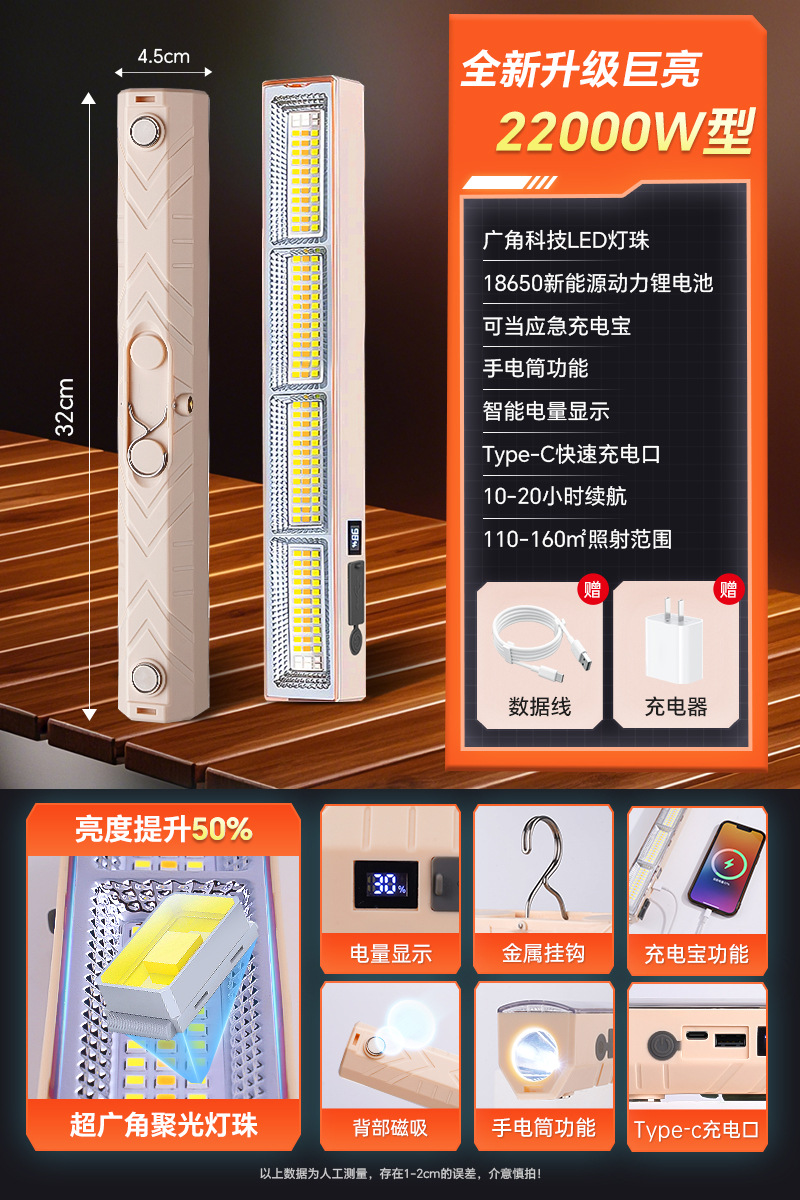 Luz de carga LED luz de emergencia de iluminación de corte de energía atracción magnética inalámbrica camping móvil puestos al aire libre luz de la noche al por mayor