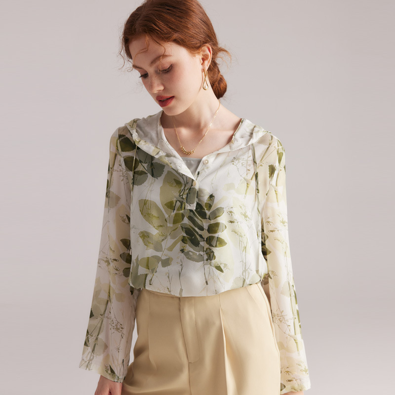 후드 풀오버-녹색 잎